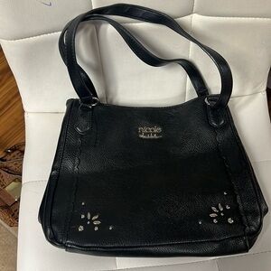 Nicole Miller, black and embellished purse with silver accent and hardware